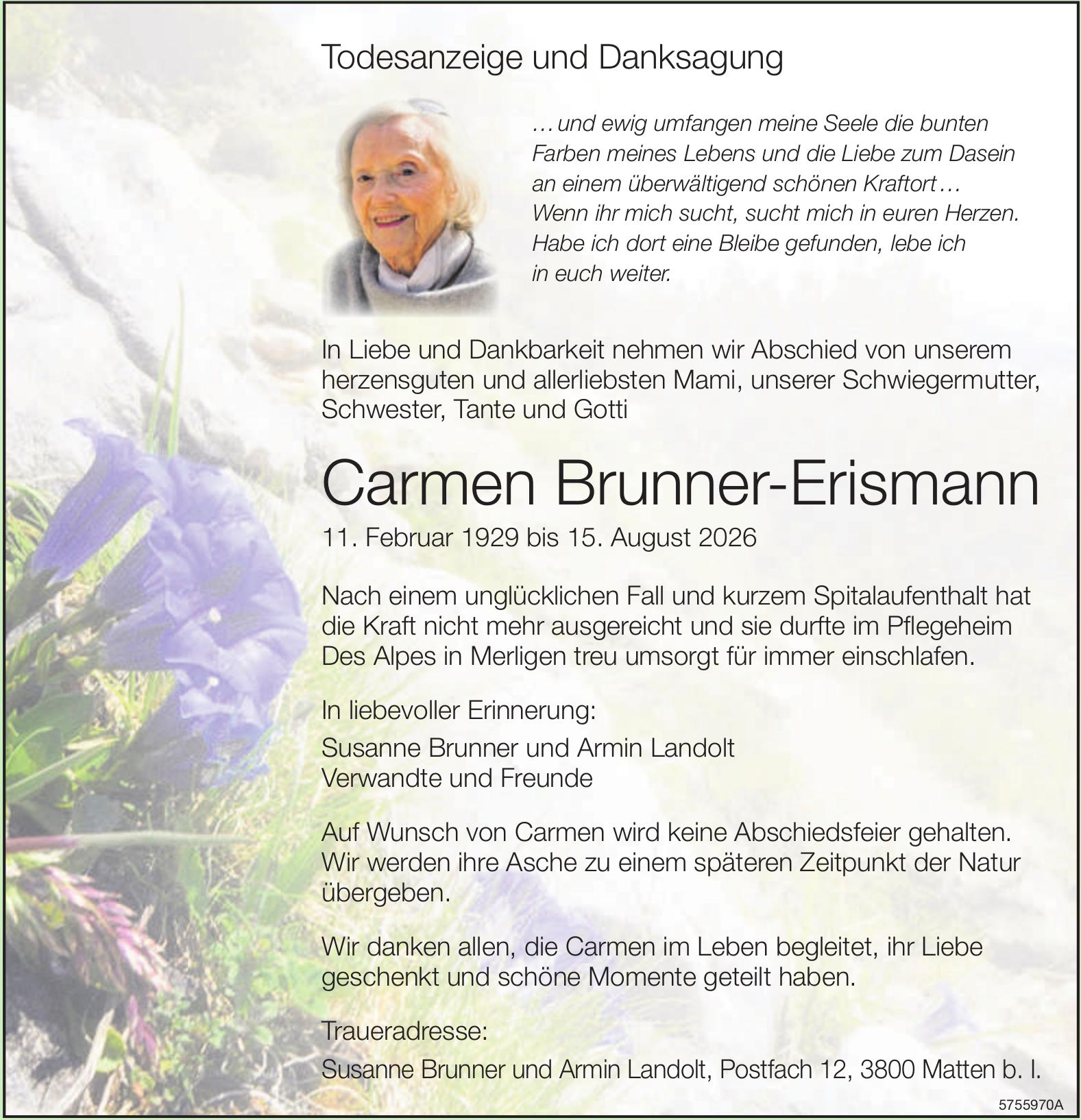 Brunner-Erisman Carmen, August 2026 / TA