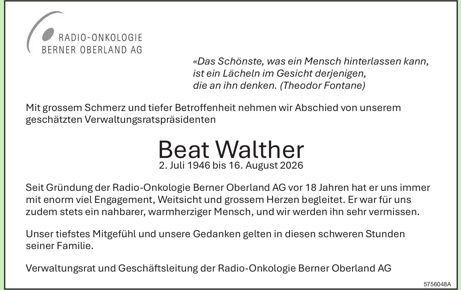 Walther Beat, August 2026 / TA
