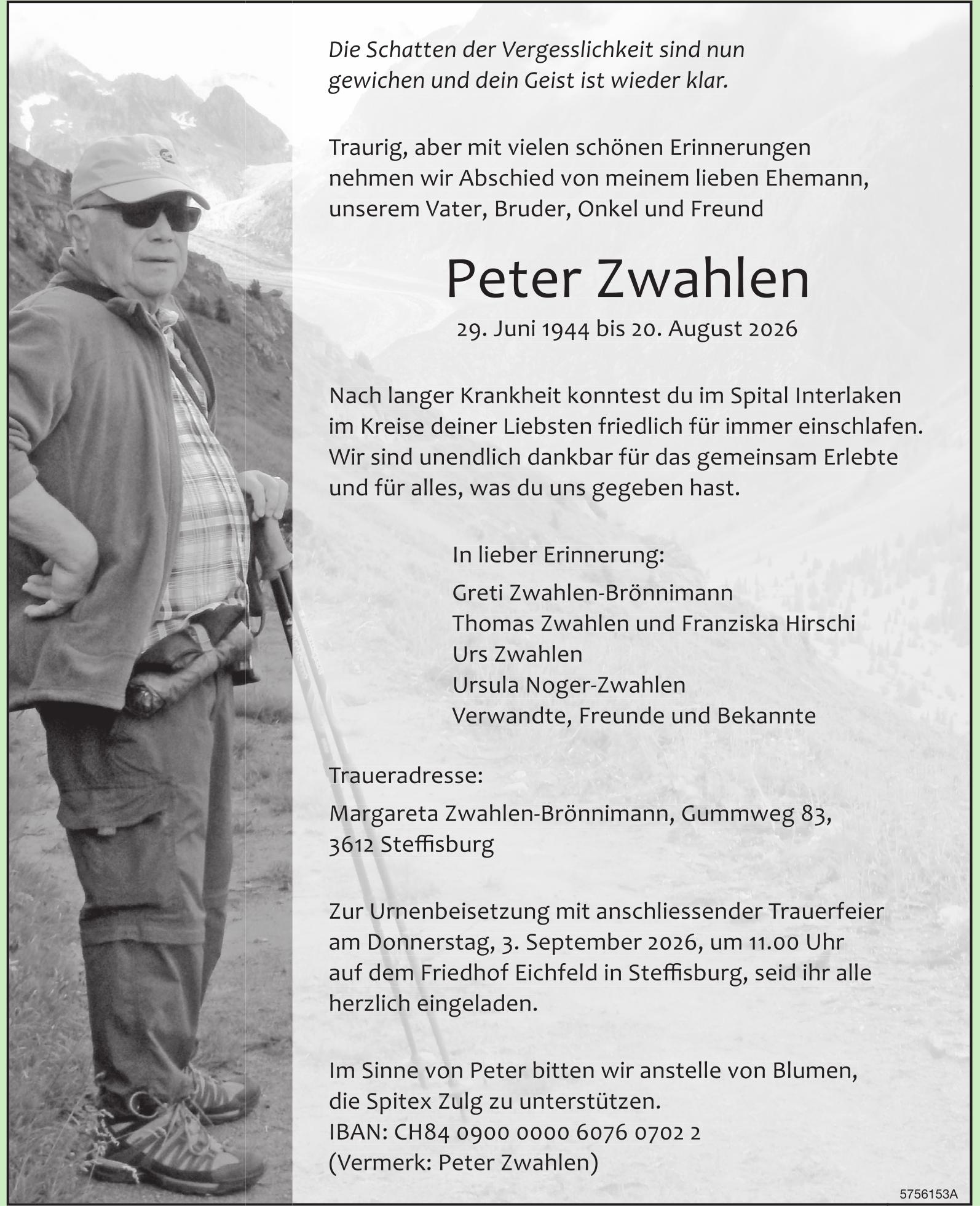 Zwahlen Peter, August 2026 / TA