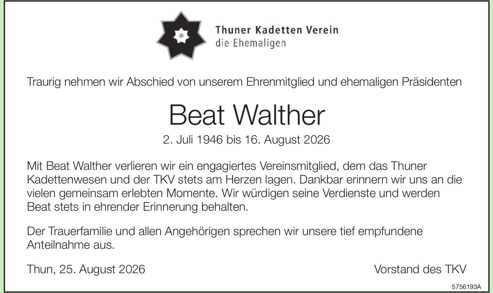 Walther Beat, August 2026 / TA