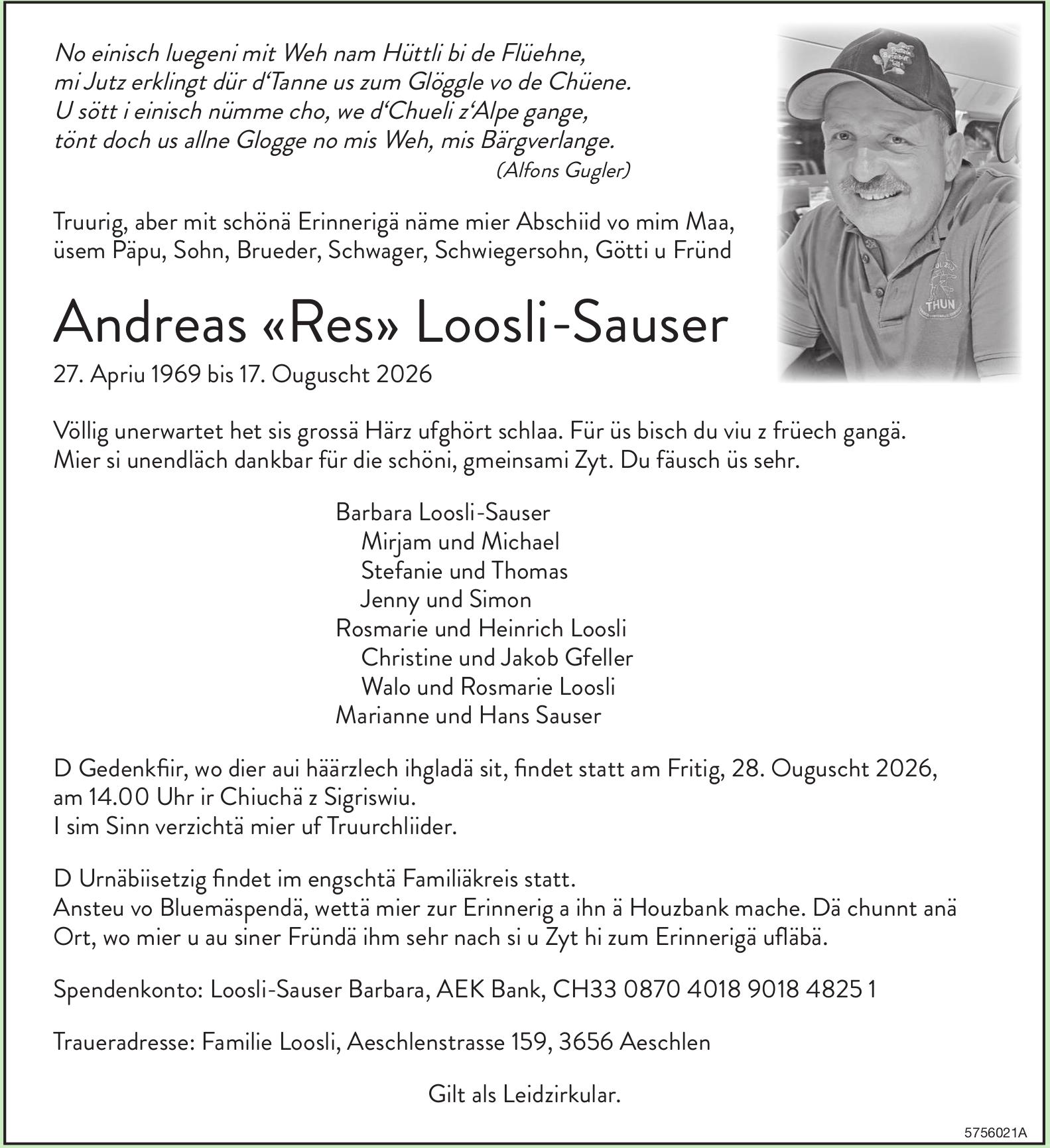 Loosli-Sauser Andreas, August 2026 / TA