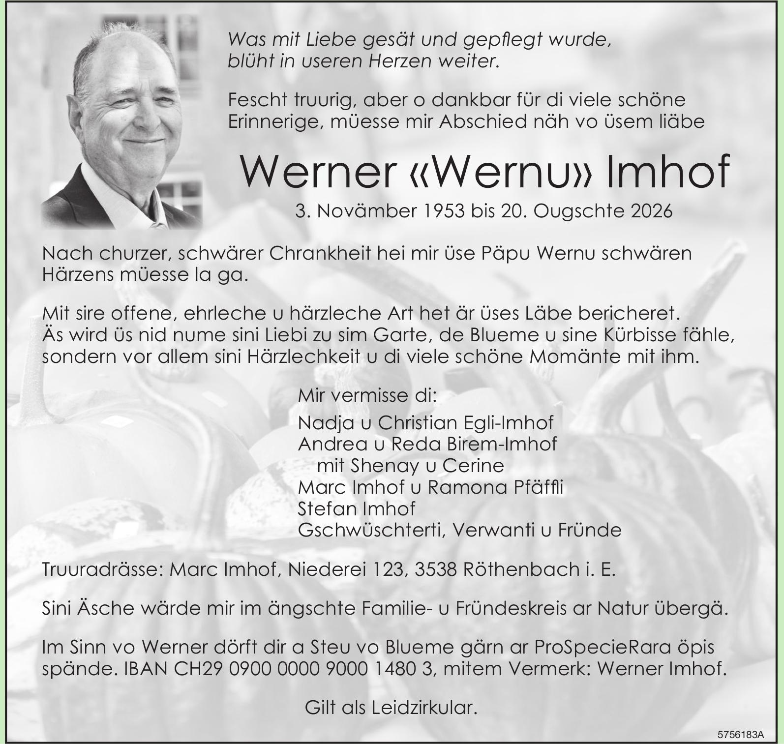 Imhof Werner, August 2026 / TA