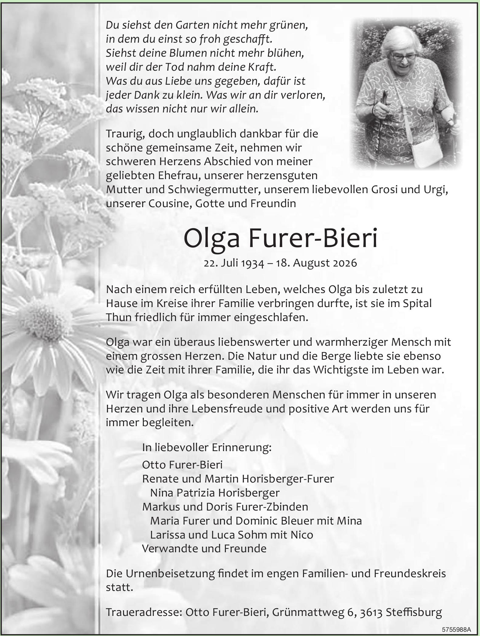 Furer-Bieri Olga, August 2026 / TA
