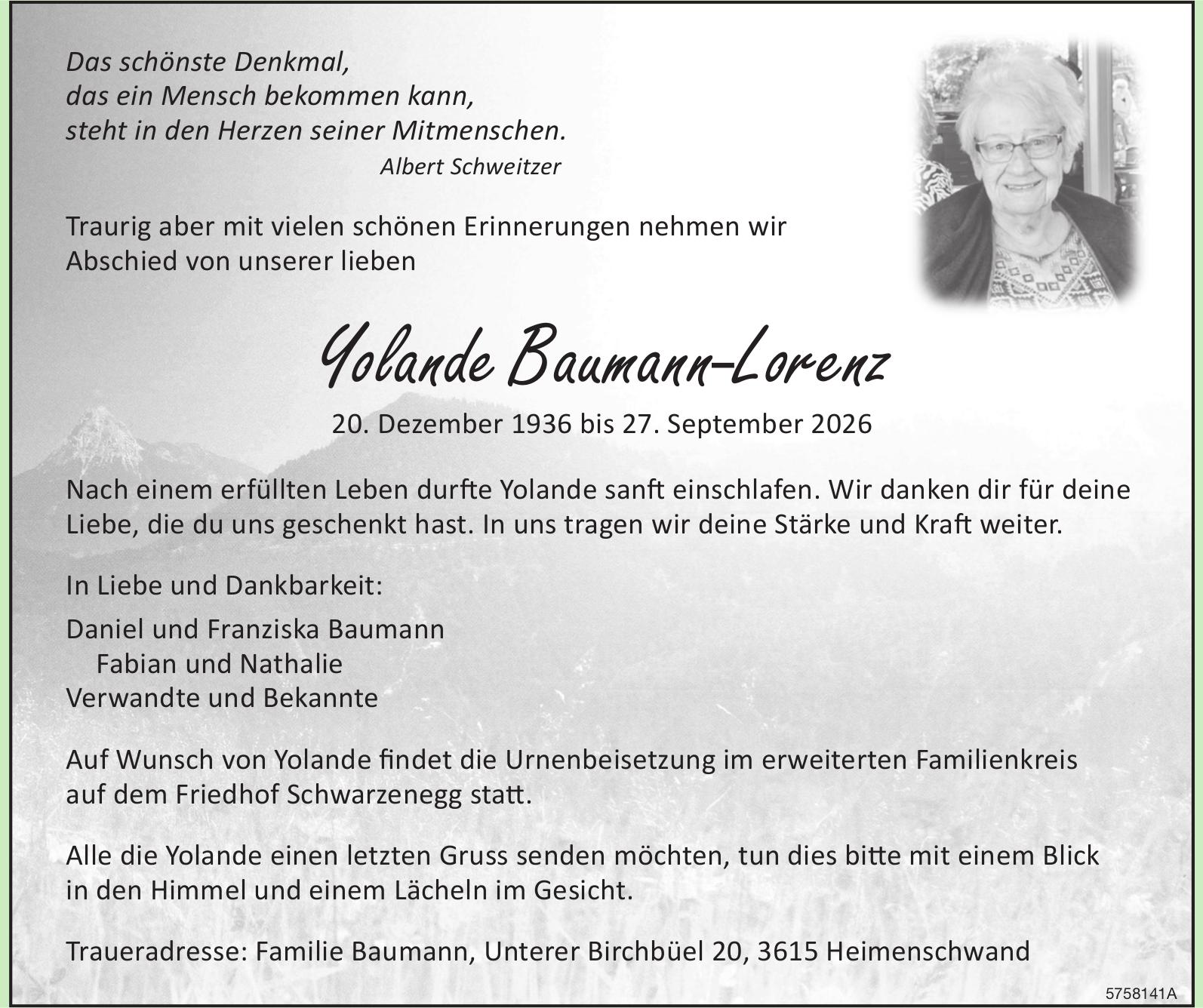 Baumann-Lorenz Yolande, September 2026 / TA