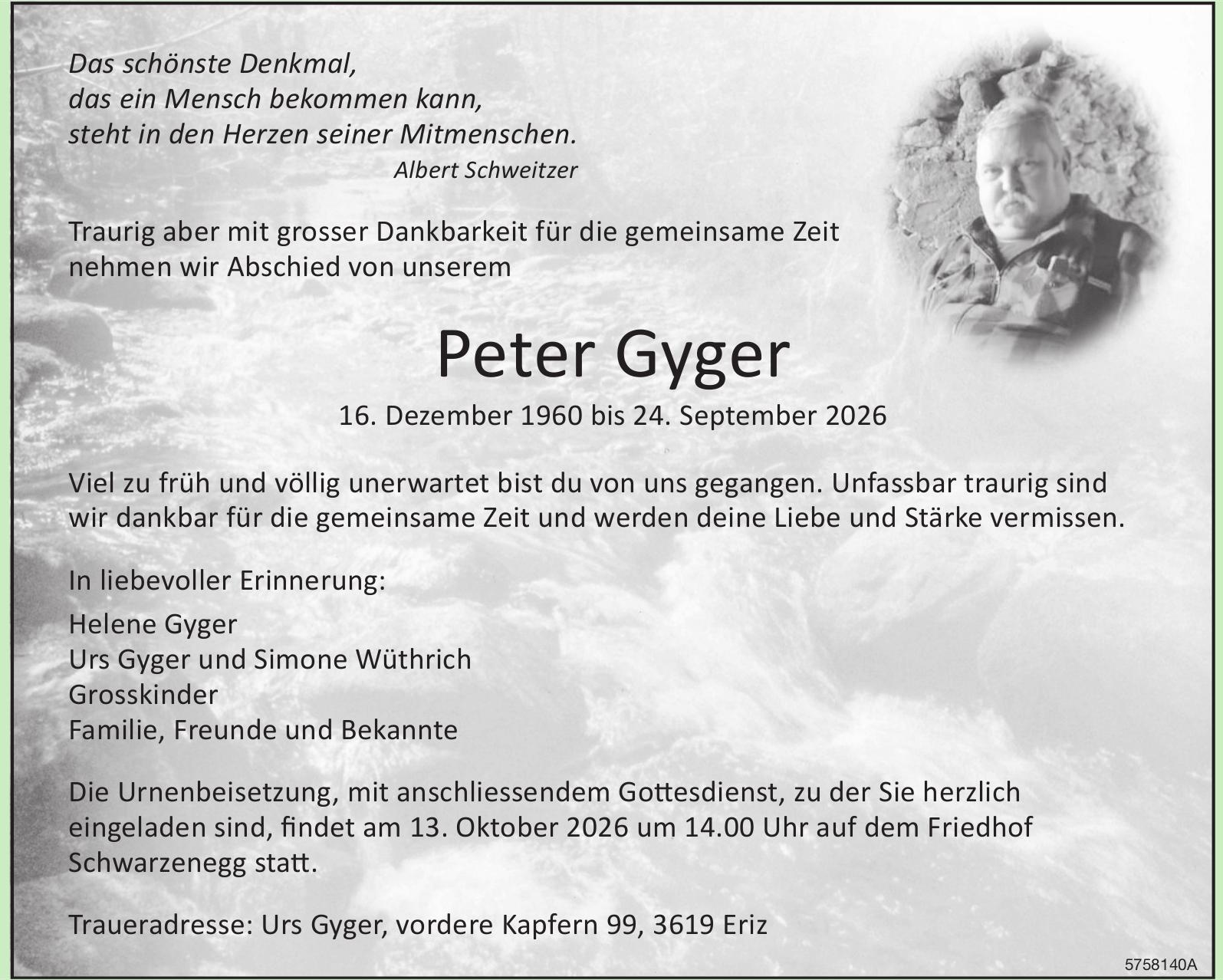 Gyger Peter, September 2026 / TA