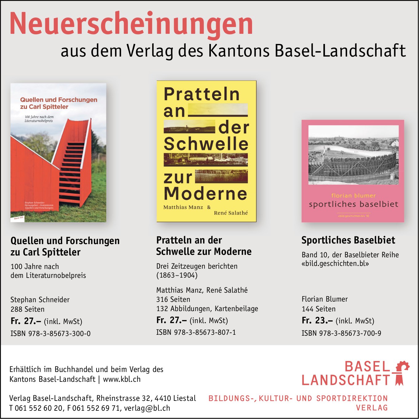 Verlag Des Kantons Basel-Landschaft, Liestal - Neuerscheinungen