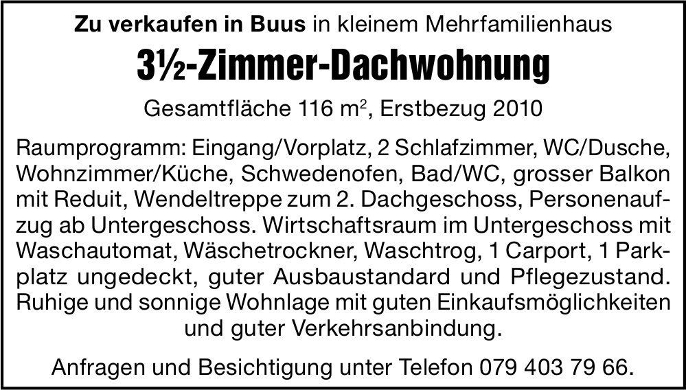 3.5ZimmerDachwohnung, Buus, zu verkaufen
