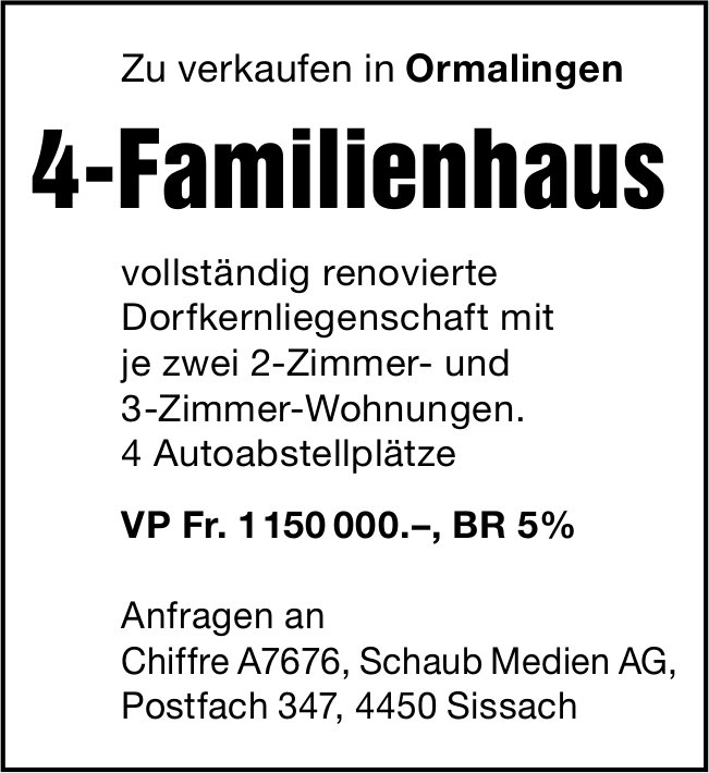 4-Familienhaus, Ormalingen, zu verkaufen