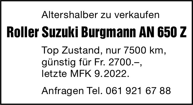 Roller Suzuki Burgmann AN 650 Z zu verkaufen