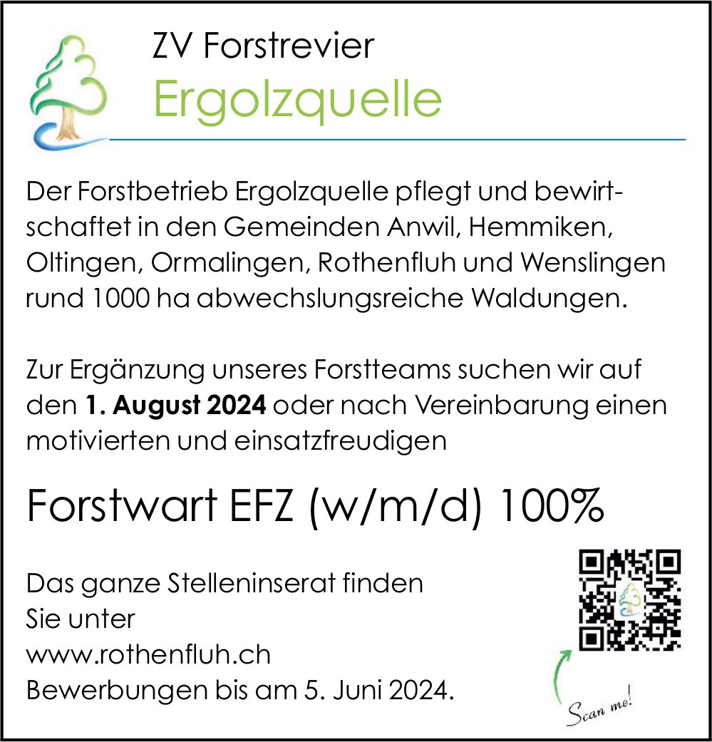 Forstwart EFZ (w/m/d) 100%, ZV Forstrevier Ergolzquelle, gesucht
