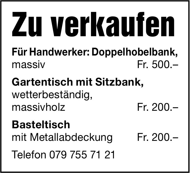 Doppelhobelbank, Gartentisch mit Sitzbank und Basteltisch zu verkaufen