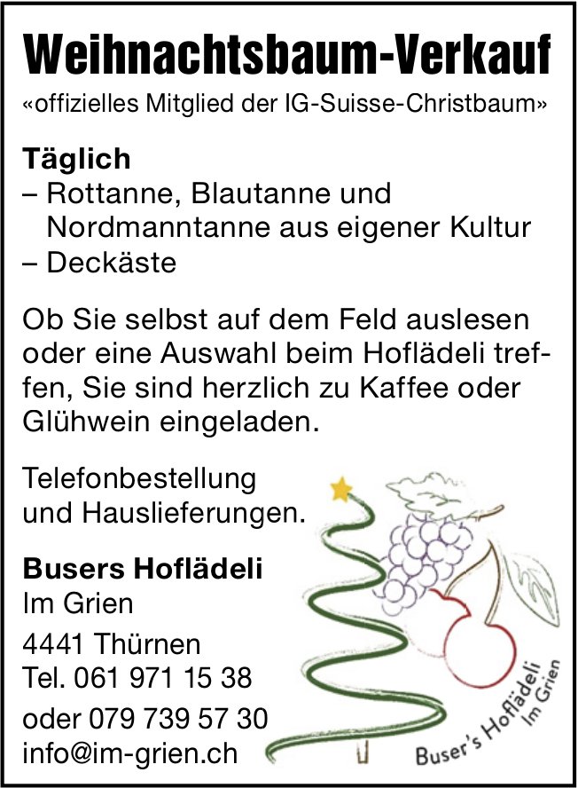 Buser's Hoflädeli, Thürnen - Weihnachtsbaum-Verkauf