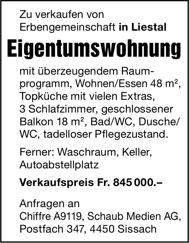 Eigentumswohnung, Liestal, zu verkaufen