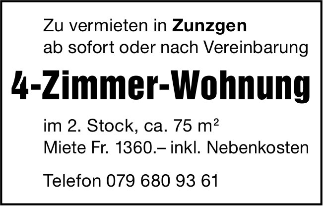 4-Zimmer-Wohnung, Zunzgen, zu vermieten