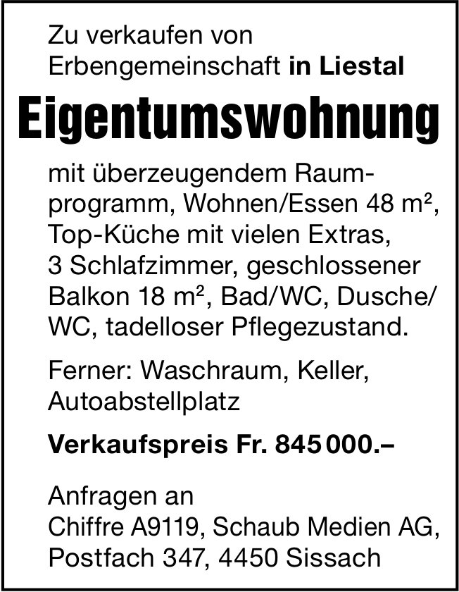 Eigentumswohnung, Liestal, zu verkaufen