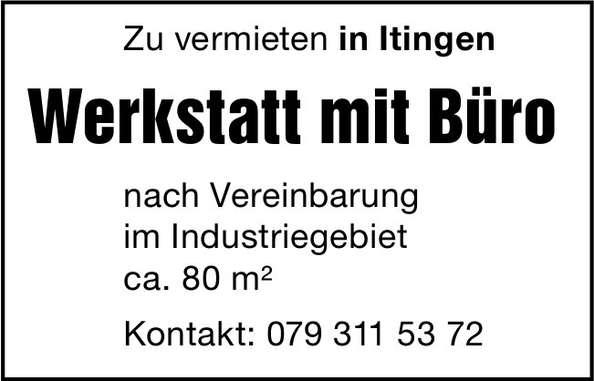 Werkstatt mit Büro, Itingen, zu vermieten