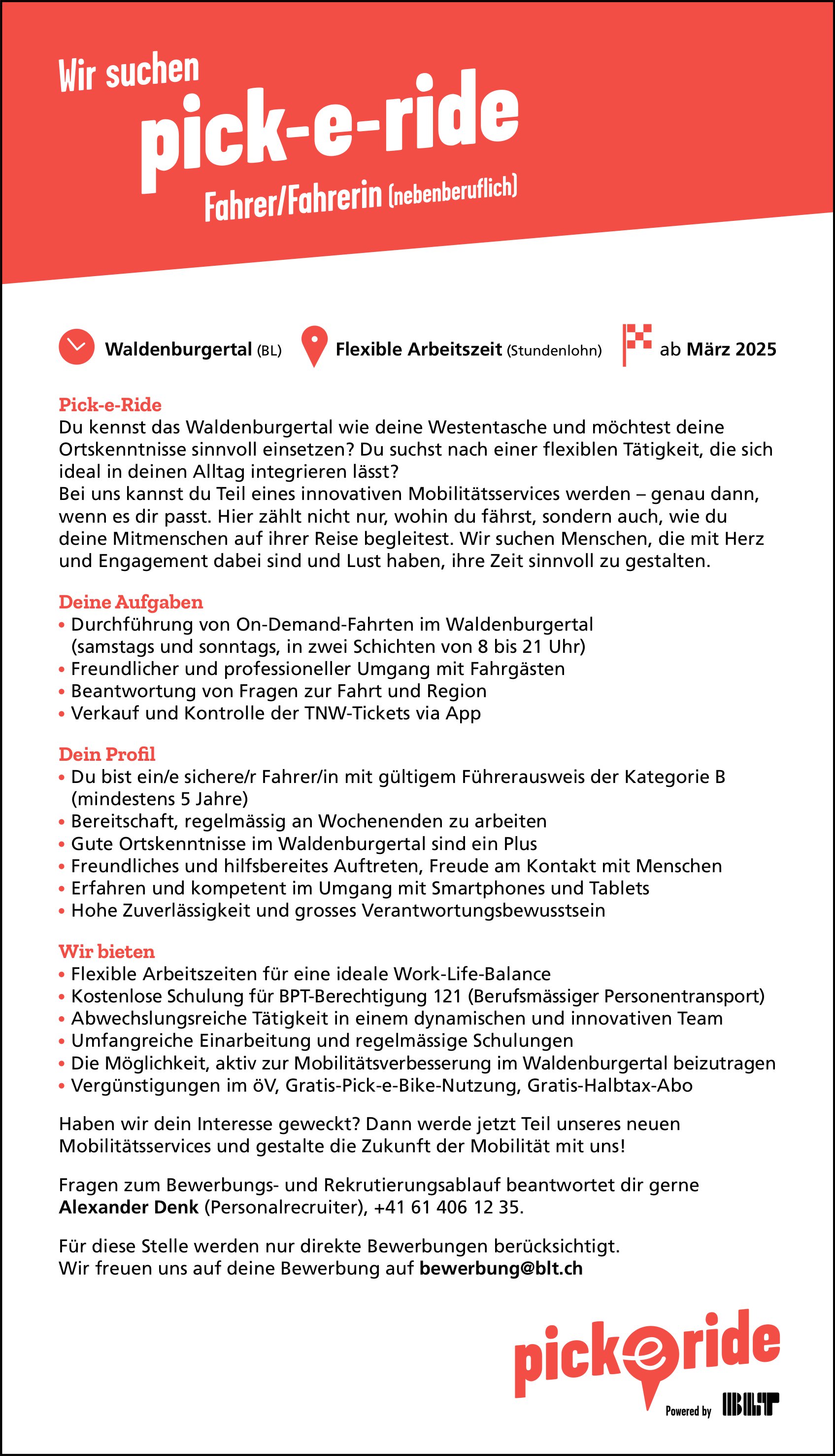 Pick-e-Ride Fahrer/Fahrerin, BLT, gesucht