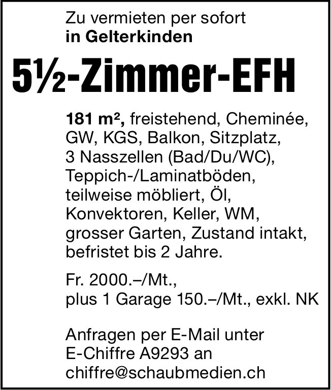 5.5-Zimmer-EFH, Gelterkinden, zu vermieten