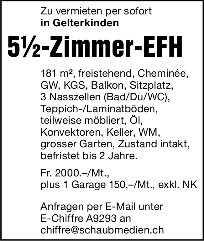 5.5-Zimmer-EFH, Gelterkinden, zu vermieten