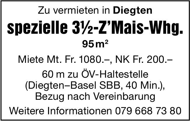 3.5-Zimmer-Maisonette-Wohnung, Diegten, zu vermieten