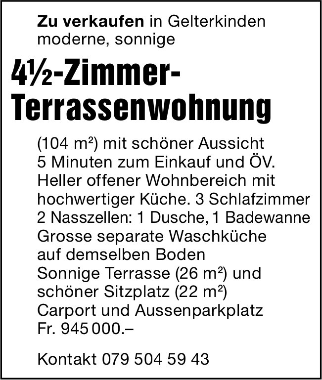 4.5-Zimmer-Terrassenwohnung, Gelterkinden, zu verkaufen