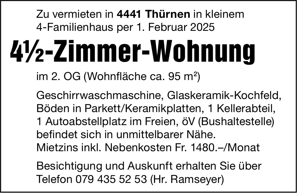 4.5-Zimmer-Wohnung, Thürnen, zu vermieten