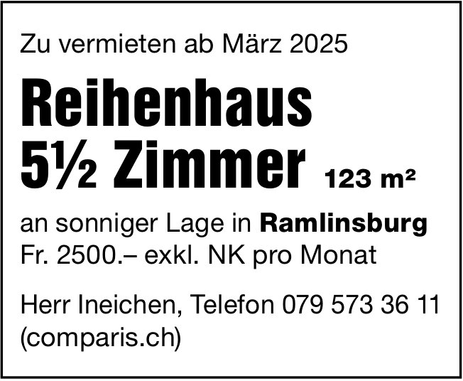 5.5-Zimmer Reihenhaus 123m2, Ramlinsburg, zu vermieten