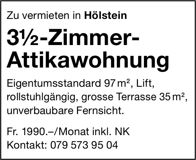 3.5-Zimmer-Attikawohnung, Hölstein, zu vermieten