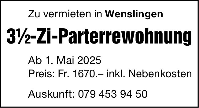 3.5-Zi-Parterrewohnung, Wenslingen, zu vermieten