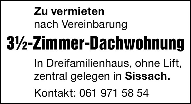 3.5-Zimmer-Dachwohnung, Sissach, zu vermieten