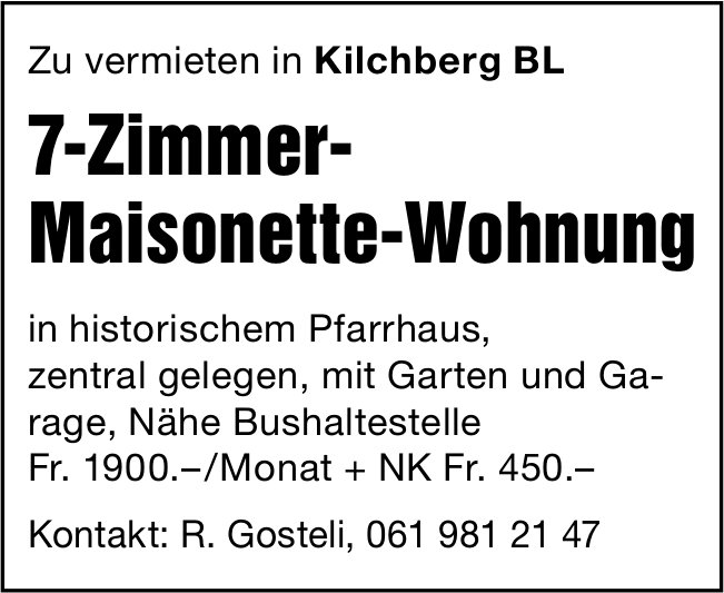 7-Zimmer-Maisonette-Wohnung, Kilchberg, zu vermieten