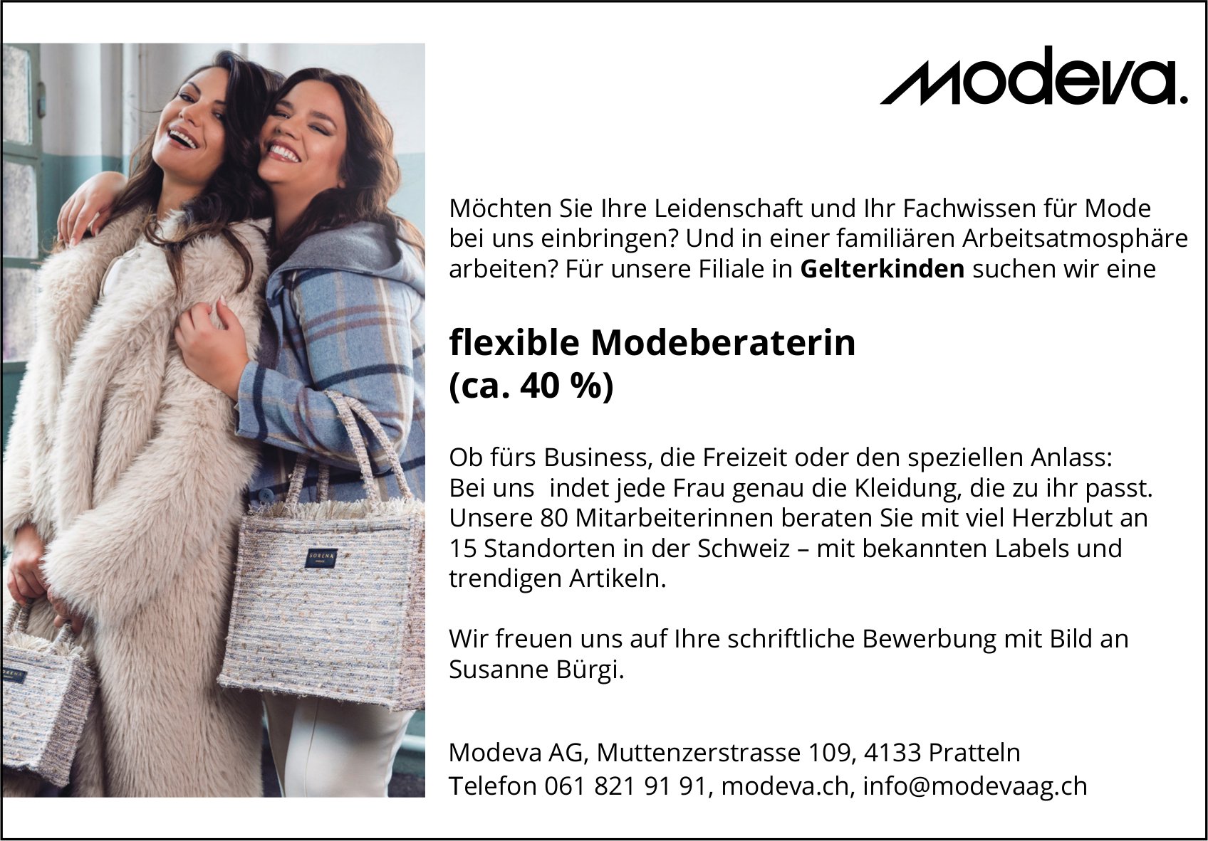 Flexible Modeberaterin (ca. 40 %), Modeva AG, Gelterkinden, gesucht