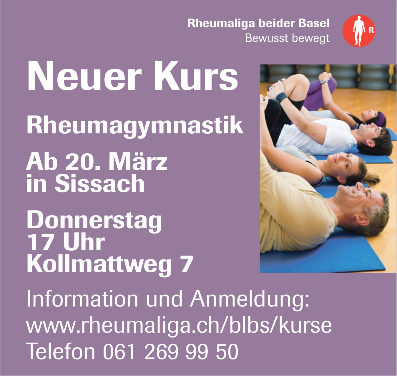 Rheumaliga beider Basel, Neuer Kurs ab 20. März in Sissach