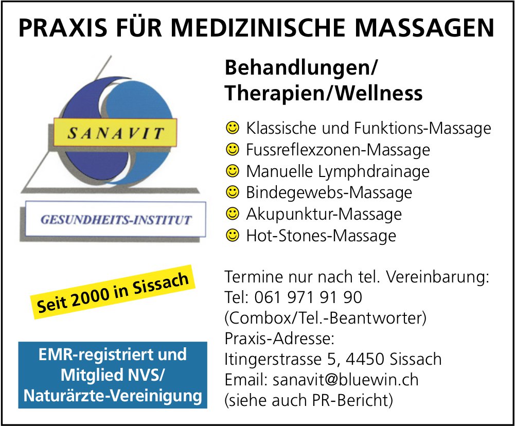 Sanavit Gesundheits-Institut, Sissach - Praxis für medizinische Massagen