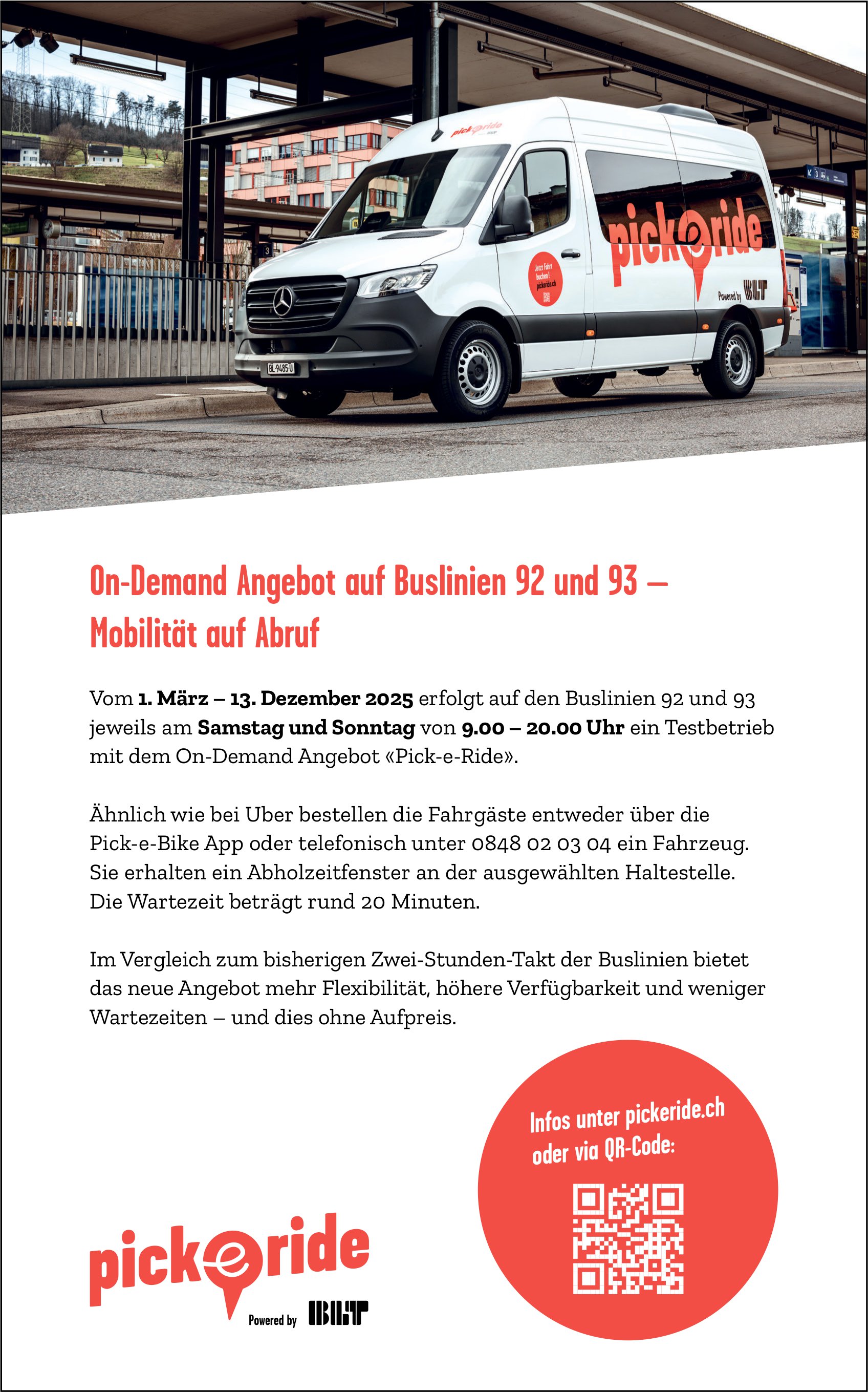 Pick-e-ride, On-Demand Angebot auf Buslinien 92 und 93 – Mobilität auf Abruf