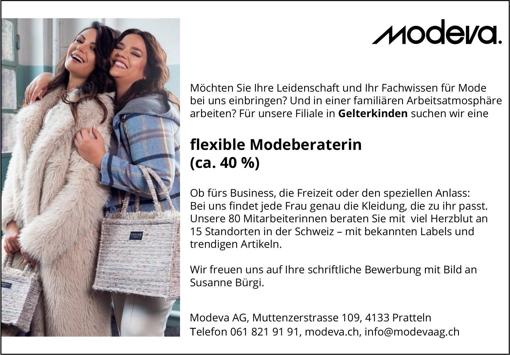 Modeberaterin (ca. 40 %), Modeva AG, Pratteln, gesucht