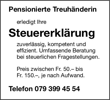 Pensionierte Treuhänderin, Steuererklärung