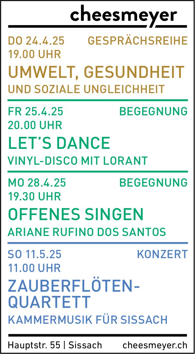 Cheesmeyer, Sissach - Programm