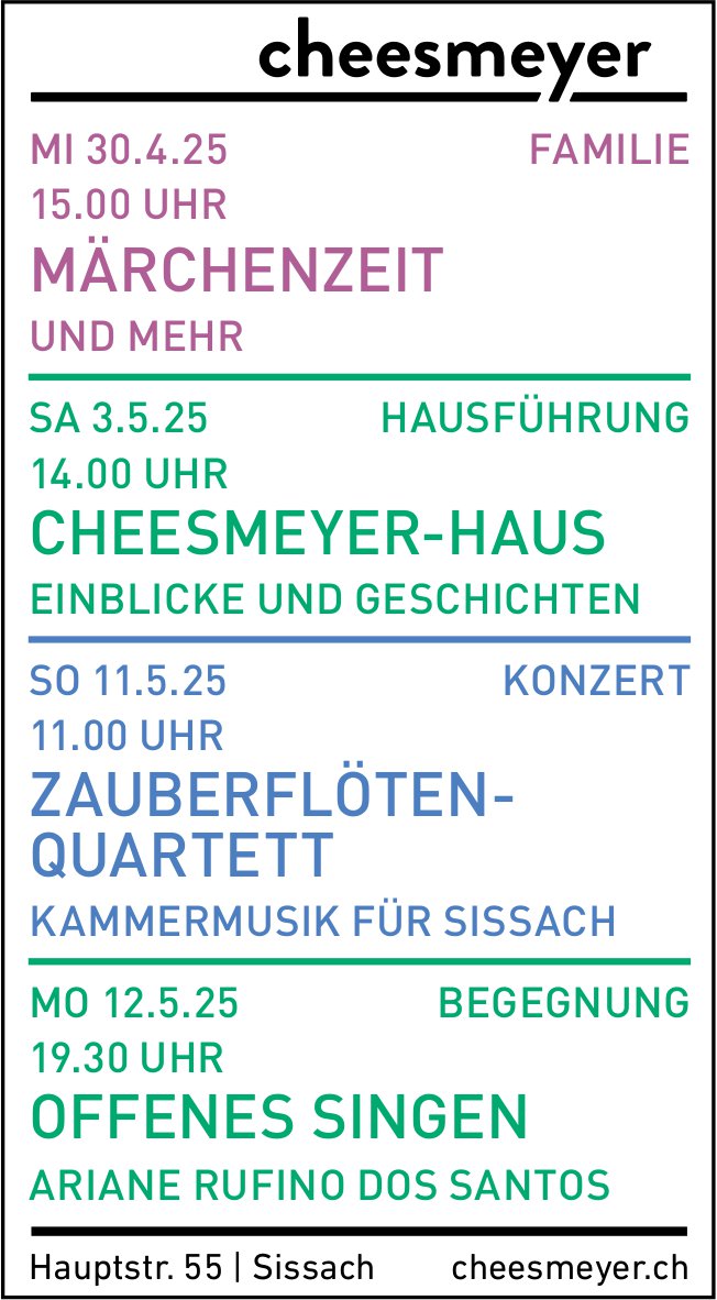 Cheesmeyer, Sissach - Programm