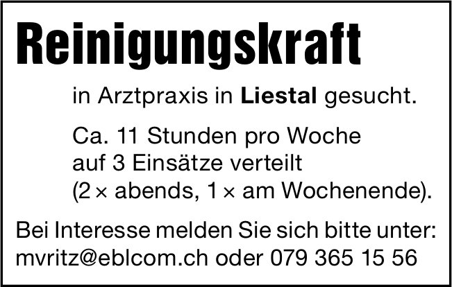 Reinigungskraft, Arztpraxis, Liestal, gesucht