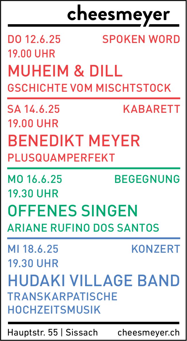 Cheesmeyer, Sissach - Programm