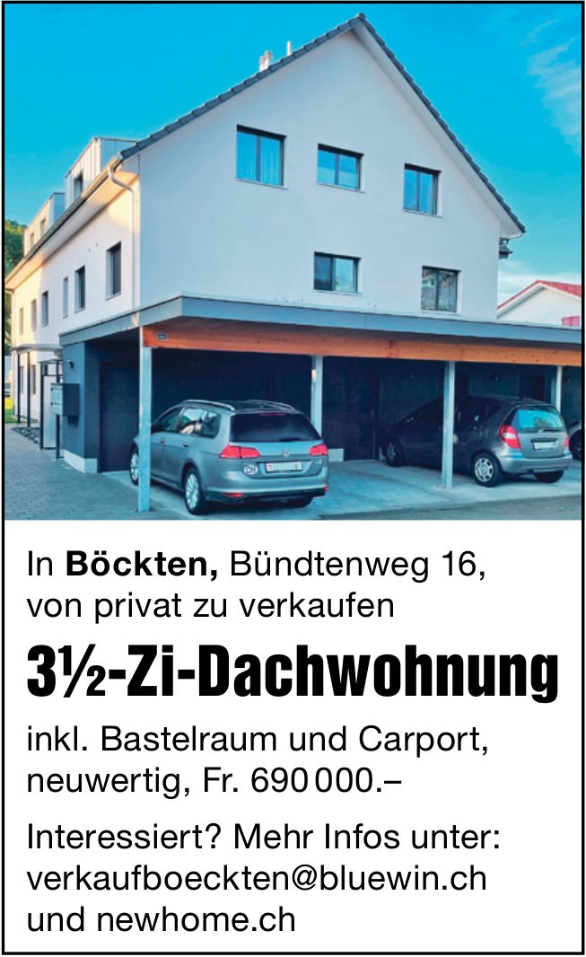 3.5-Zi-Dachwohnung, Böckten, zu verkaufen