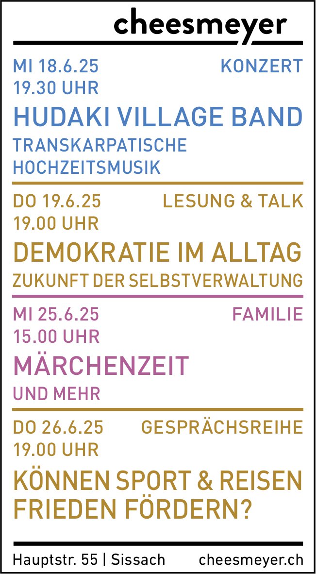 Cheesmeyer, Sissach - Programm