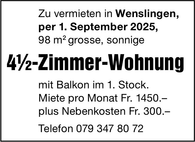 4.5-Zimmer-Wohnung, Wenslingen, zu vermieten