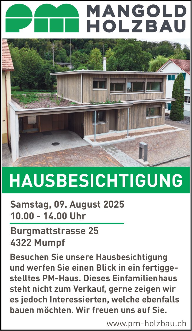 Hausbesichtigung, 9. August,  Burgmattstrasse 25, Mumpf