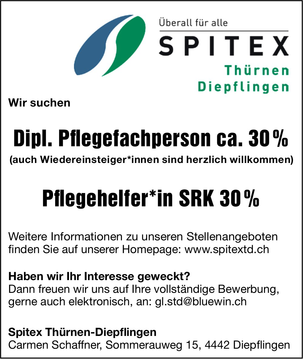 Dipl. Pflegefachperson 30% und Pflegehelfer