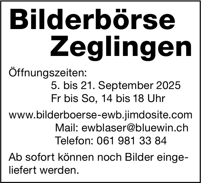 Bilderbörse Zeglingen, Öffnungszeiten
