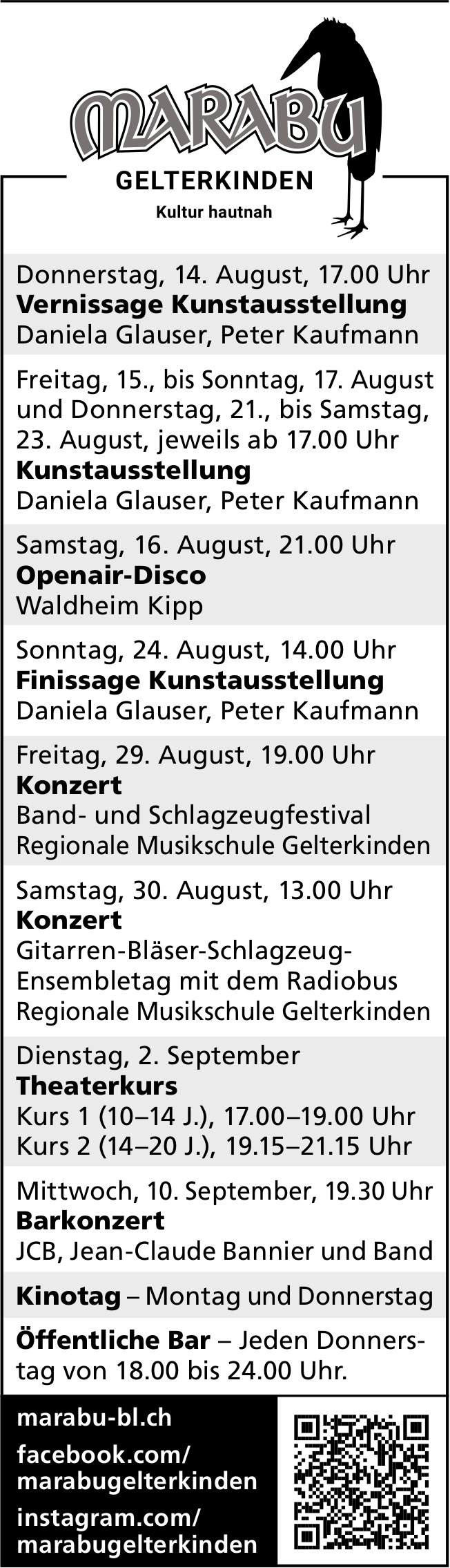 Marabu, Gelterkinden - Programm