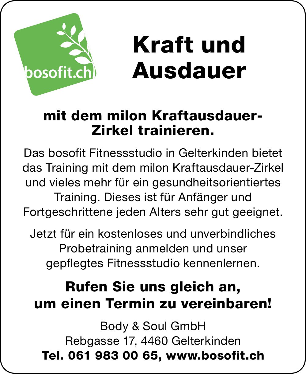 Body & Soul GmbH, Gelterkinden - Kraft und Ausdauer