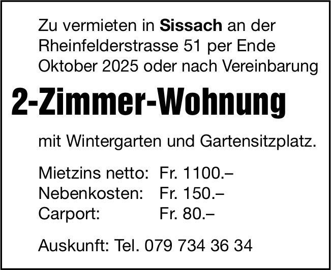 2-Zimmer-Wohnung, Sissach, zu vermieten